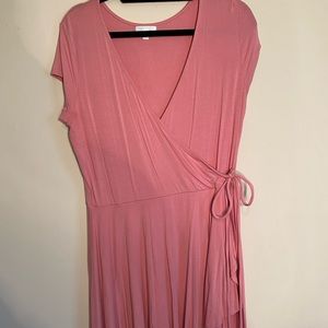 Pink Fit and Flare T-shirt Dress w/ Tie Detail